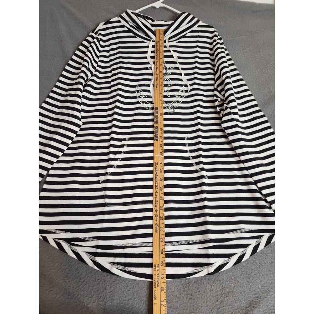 Quacker Factory Nautical Tunic Top Womens XL Black White Sequins Anchor Beach - Picture 4 of 9